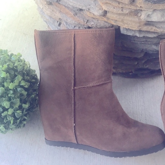 SOLD Sugar Faux Suede Brown Adara Wedge Boots - Picture 5 of 8